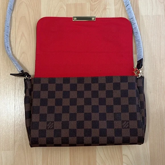 New Brown Checkered Shoulder Crossbody Bag Purse with Gold Chain - Picture 5 of 10